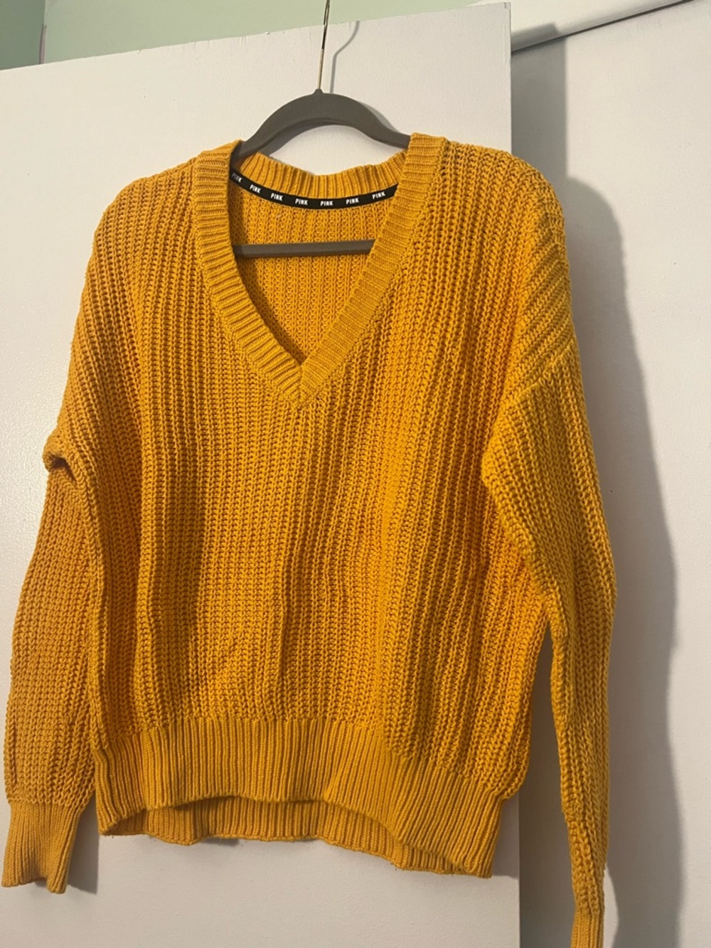 PINK Victoria's Secret Chunky Knit Crewneck Sweater in Mustard
